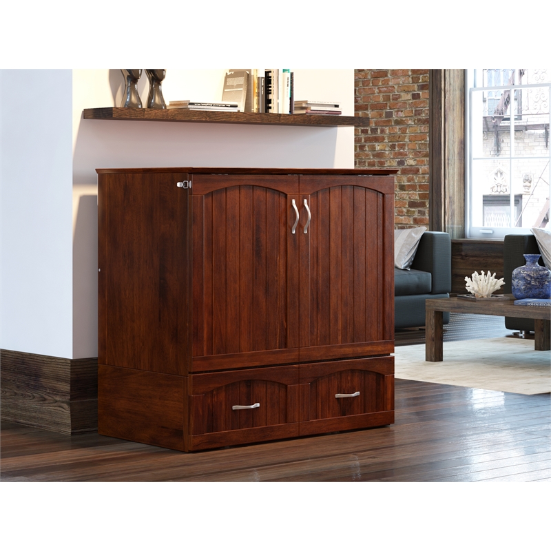 Homesphere Furniture Twin XL Murphy Bed Chest with Mattress in Walnut