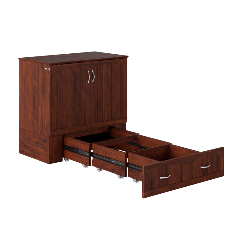 Homesphere Furniture Twin XL Murphy Bed Chest with Mattress in Walnut