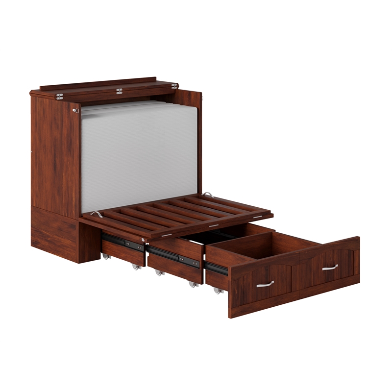 Homesphere Furniture Twin XL Murphy Bed Chest with Mattress in Walnut