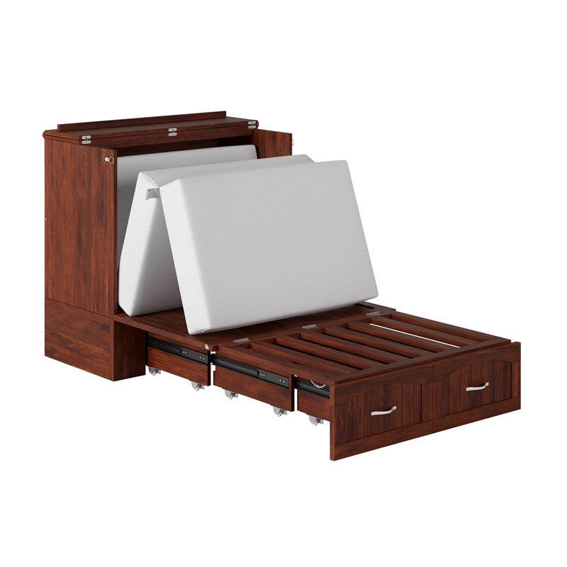 Homesphere Furniture Twin XL Murphy Bed Chest with Mattress in Walnut