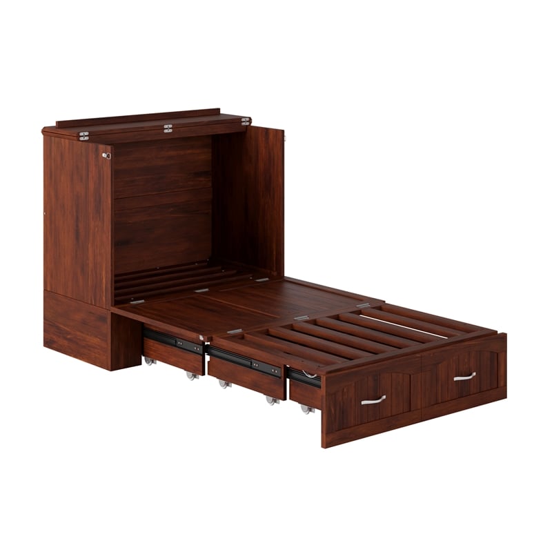 Homesphere Furniture Twin XL Murphy Bed Chest with Mattress in Walnut