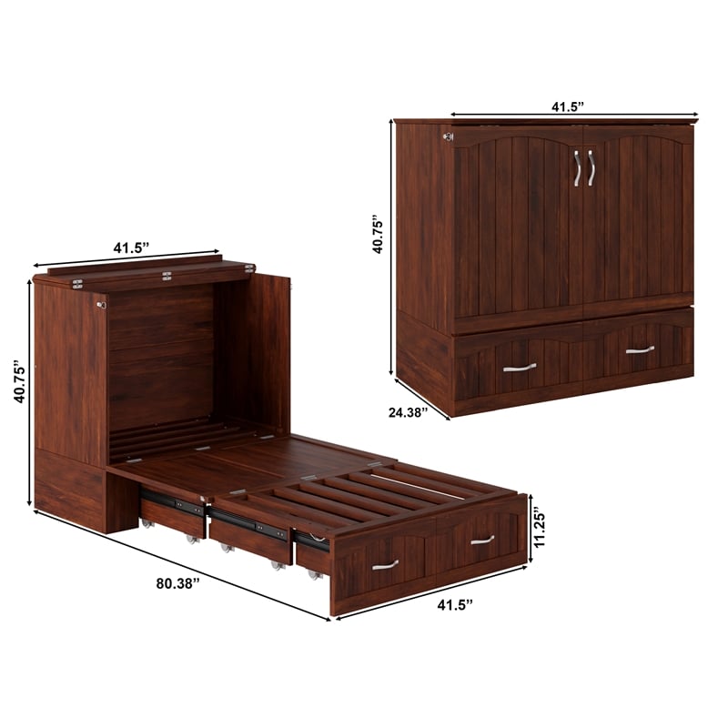 Homesphere Furniture Twin XL Murphy Bed Chest with Mattress in Walnut
