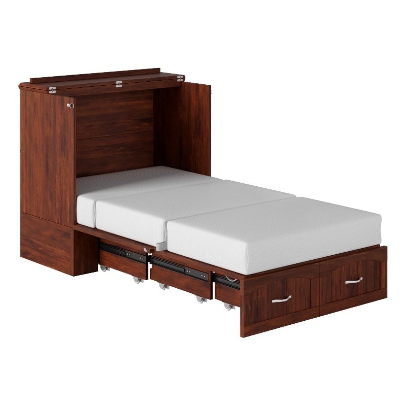 Homesphere Furniture Twin XL Murphy Bed Chest with Mattress in Walnut