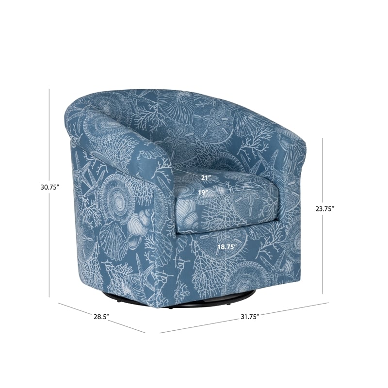 Homesphere Furniture Upholstered Swivel Club Chair - Blue Seashell Pattern