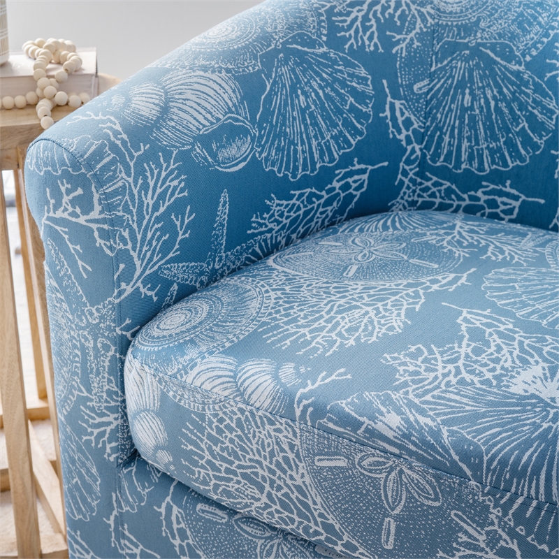 Homesphere Furniture Upholstered Swivel Club Chair - Blue Seashell Pattern