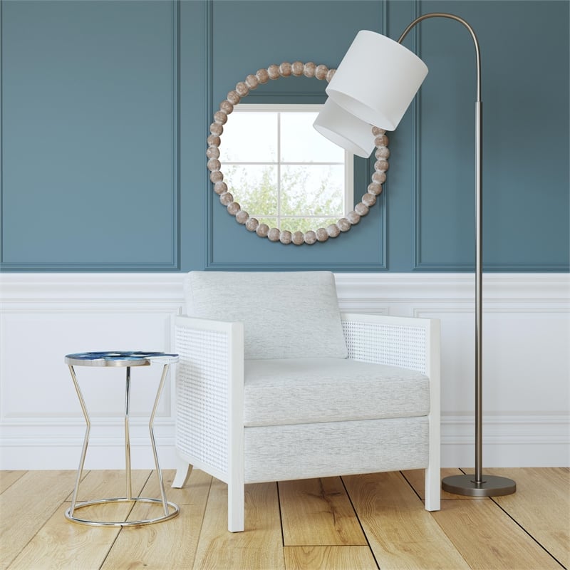 Homesphere Furniture Farmhouse Accent Chair - Hand Brushed White Wood and Fabric
