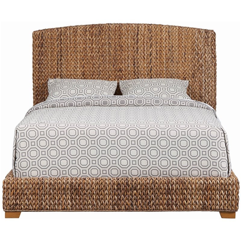 Homesphere Furniture Banana Leaf Woven Eastern King Panel Bed in Brown
