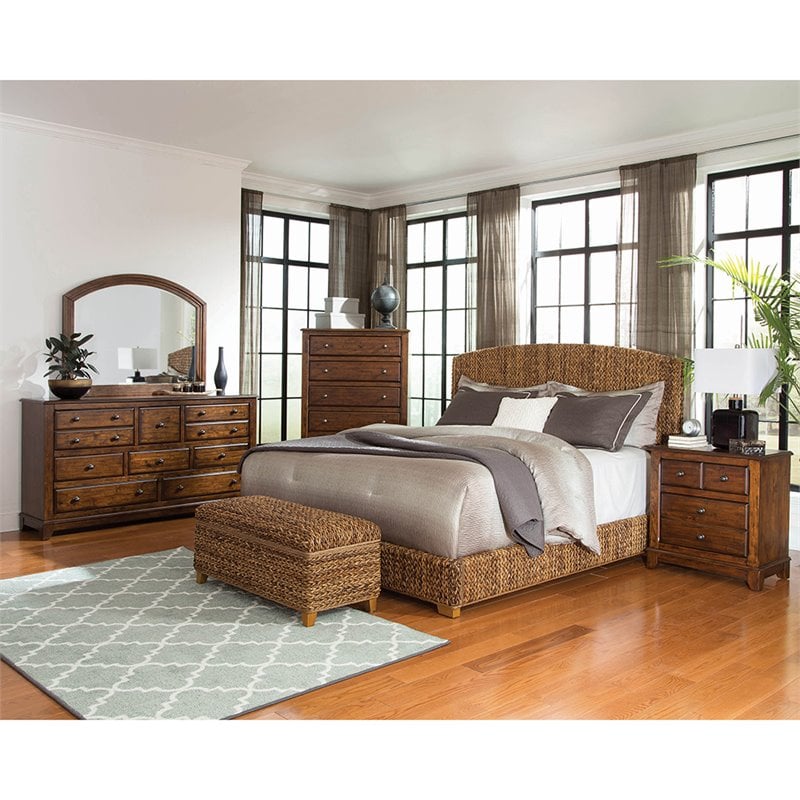 Homesphere Furniture Banana Leaf Woven Eastern King Panel Bed in Brown