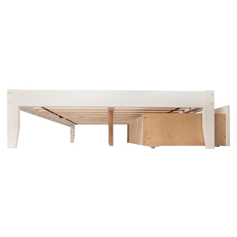 Homesphere Furniture King Platform Bed with Footboard & Storage Drawers in White