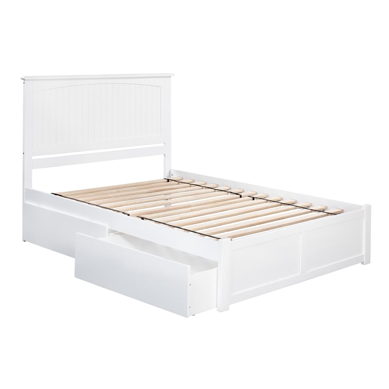 Homesphere Furniture King Platform Bed with Footboard & Storage Drawers in White