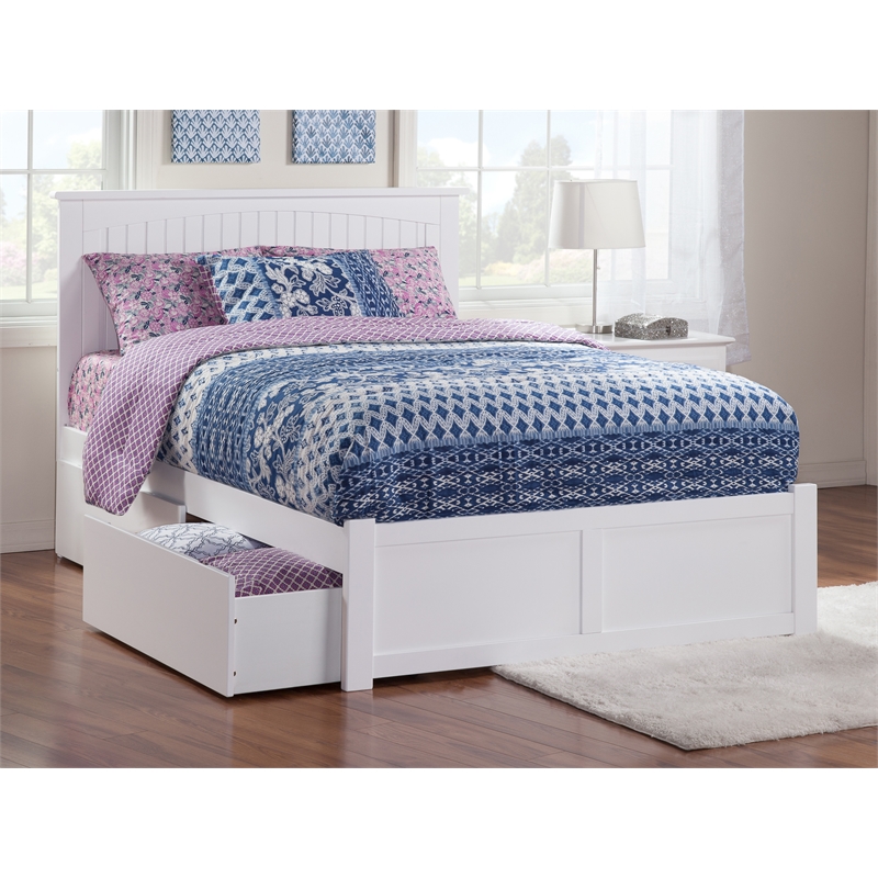 Homesphere Furniture King Platform Bed with Footboard & Storage Drawers in White