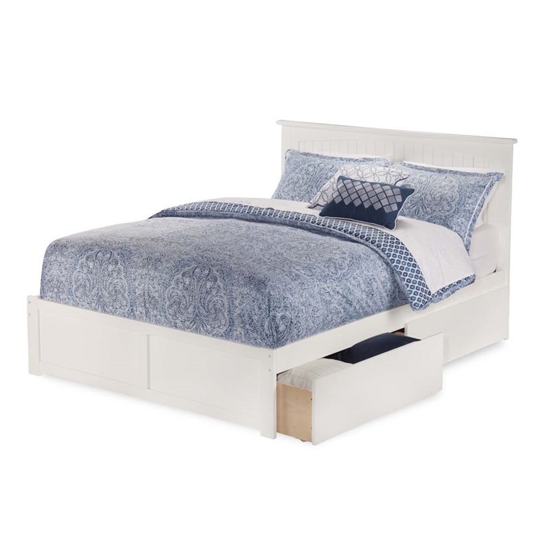 Homesphere Furniture King Platform Bed with Footboard & Storage Drawers in White
