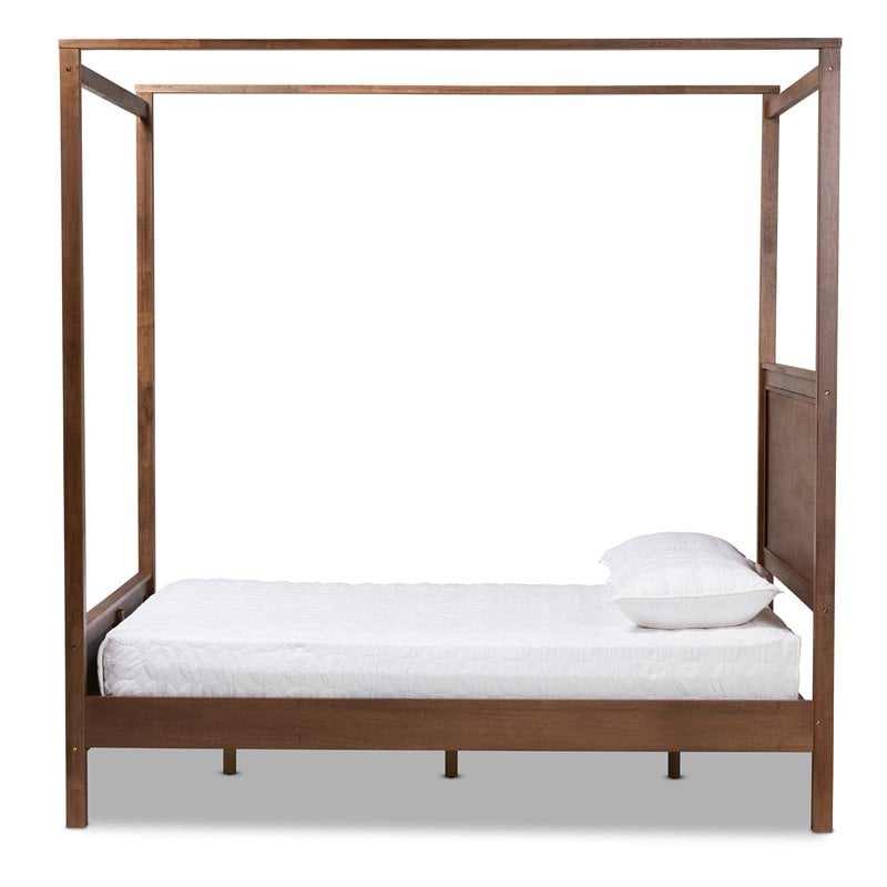 Homesphere Furniture King Size Walnut Finished Wood Platform Canopy Bed