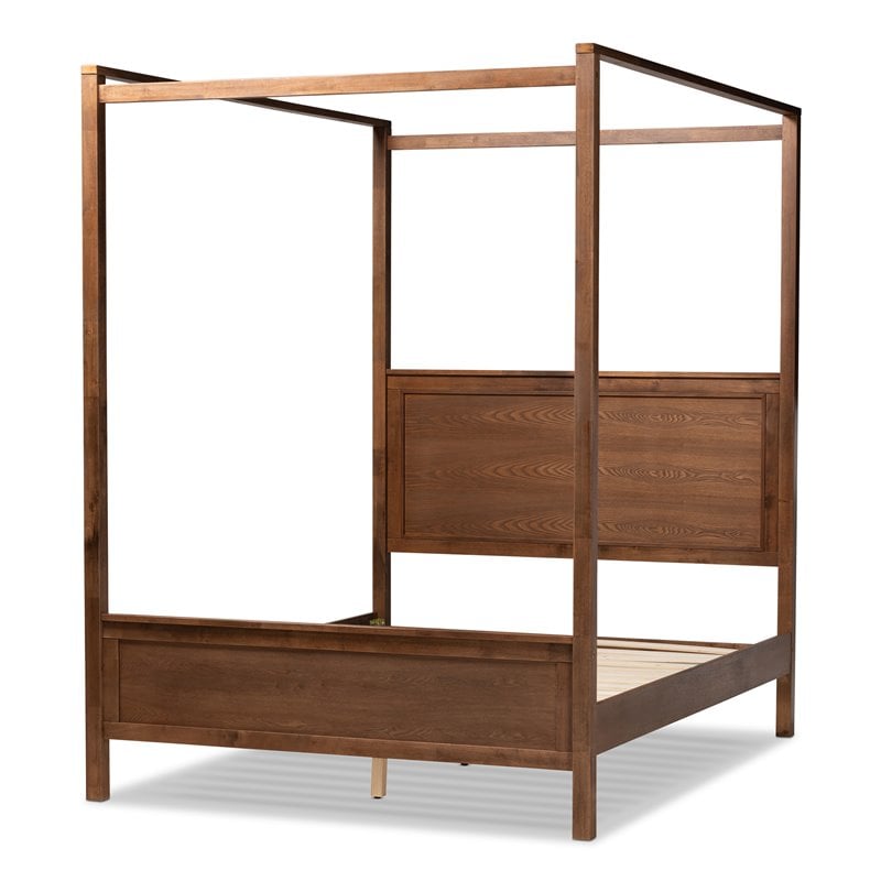 Homesphere Furniture King Size Walnut Finished Wood Platform Canopy Bed