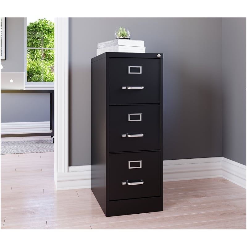 Homesphere Furniture 3 Drawer - Letter Width - Vertical File Cabinet - Black