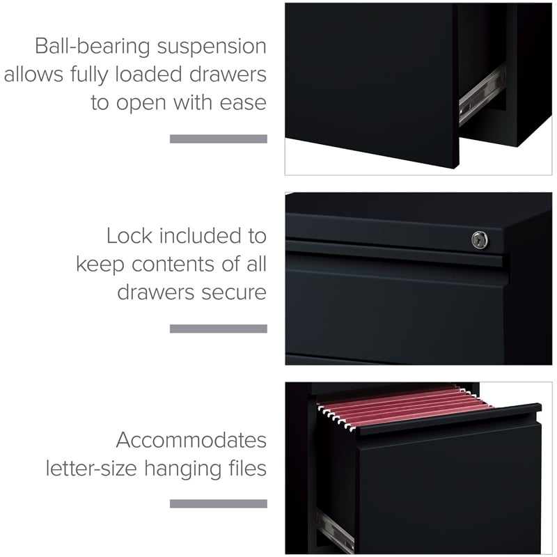 Homesphere Furniture Metal Mobile Pedestal File 3-Drawer Box/File - Black