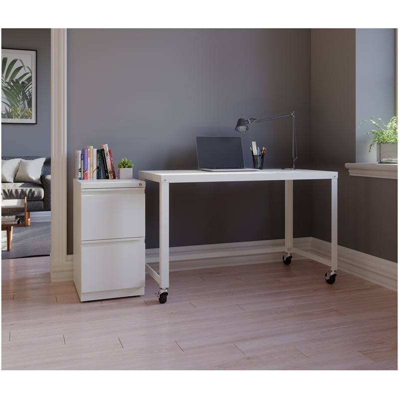 Homesphere Furniture Mobile Pedestal 2-Drawer File/File. Full Width Pull White