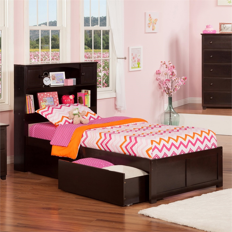 Homesphere Furniture Twin XL Solid Wood Bed with Storage Drawers in Grey