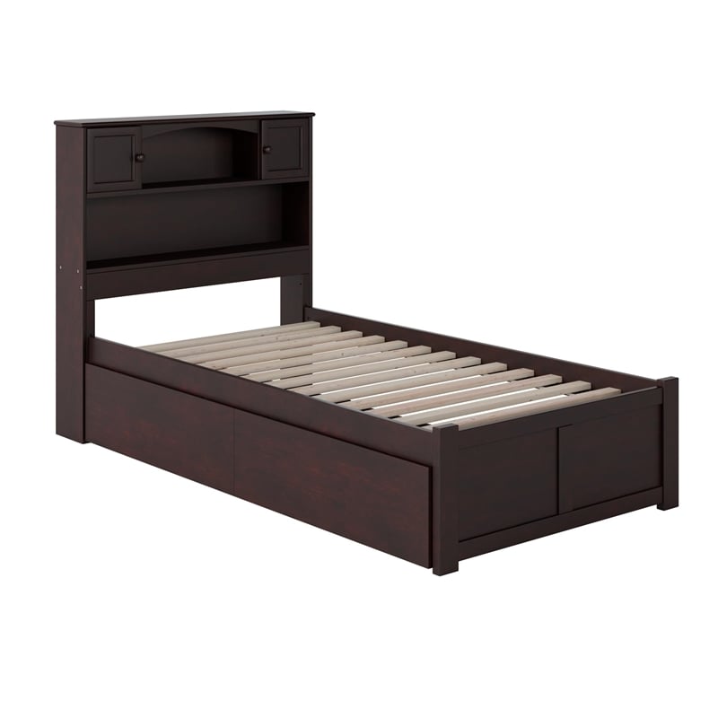 Homesphere Furniture Twin XL Solid Wood Bed with Storage Drawers in Grey