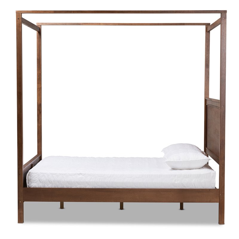 Homesphere Furniture Queen Size Walnut Finished Wood Platform Canopy Bed
