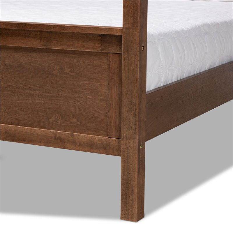 Homesphere Furniture Queen Size Walnut Finished Wood Platform Canopy Bed