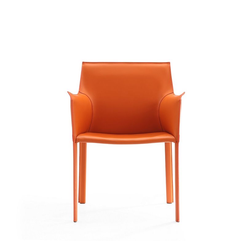 Homesphere Furniture Saddle Leather Arm Chair in Coral Orange (Set of 2)