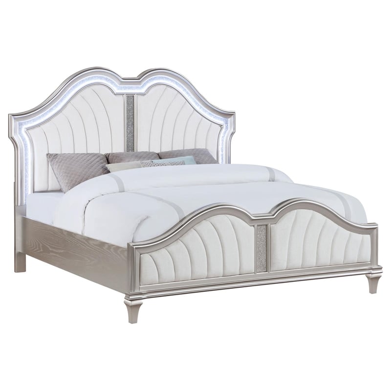 Homesphere Furniture Wood Tufted Platform Queen Bed Ivory and Silver Oak