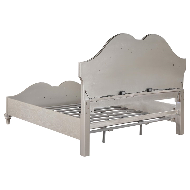 Homesphere Furniture Wood Tufted Platform Queen Bed Ivory and Silver Oak