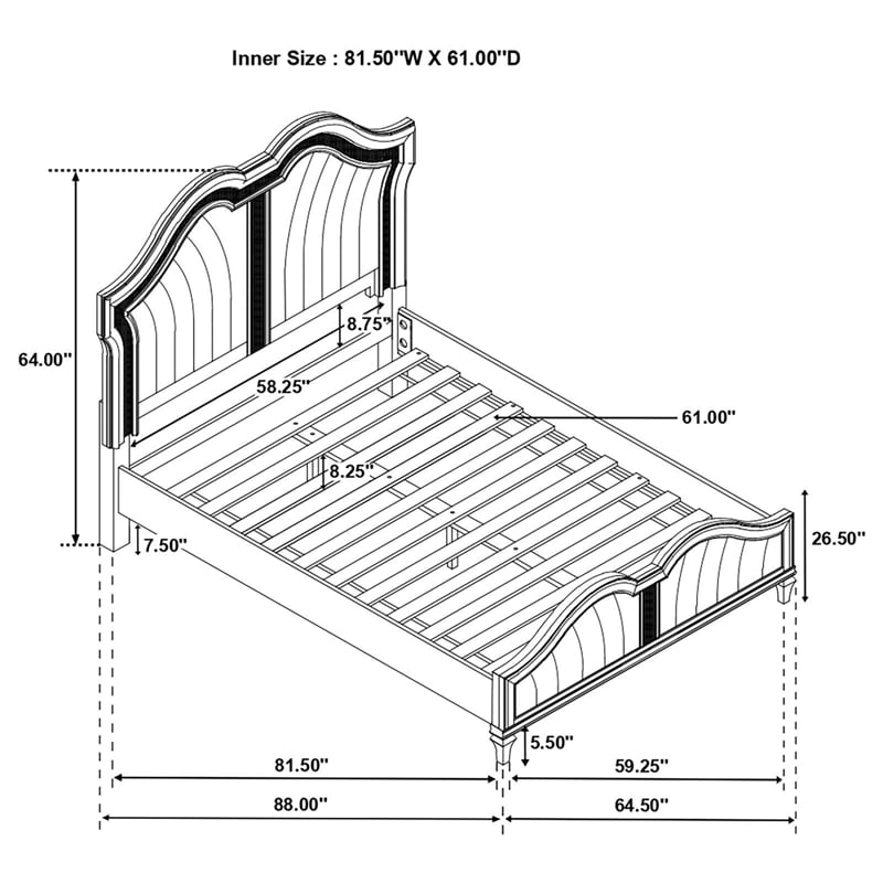 Homesphere Furniture Wood Tufted Platform Queen Bed Ivory and Silver Oak