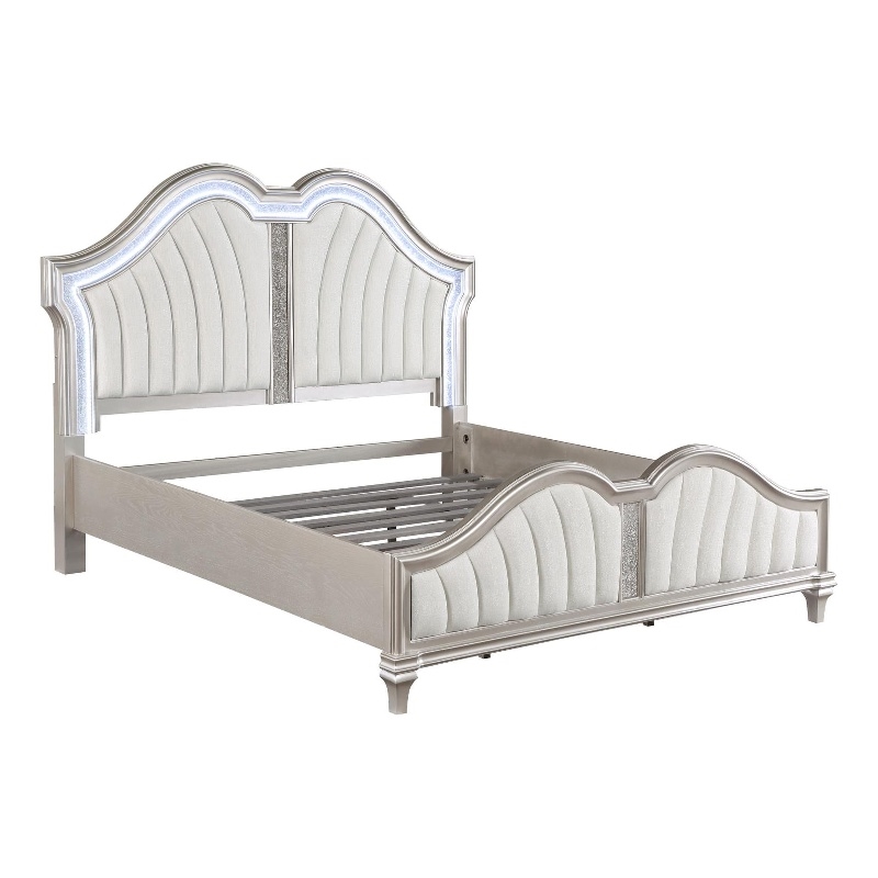 Homesphere Furniture Wood Tufted Platform Queen Bed Ivory and Silver Oak