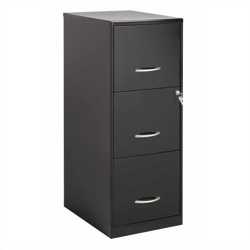 Homesphere Furniture Metal 3 Drawer Vertical File Cabinet with Lock Black