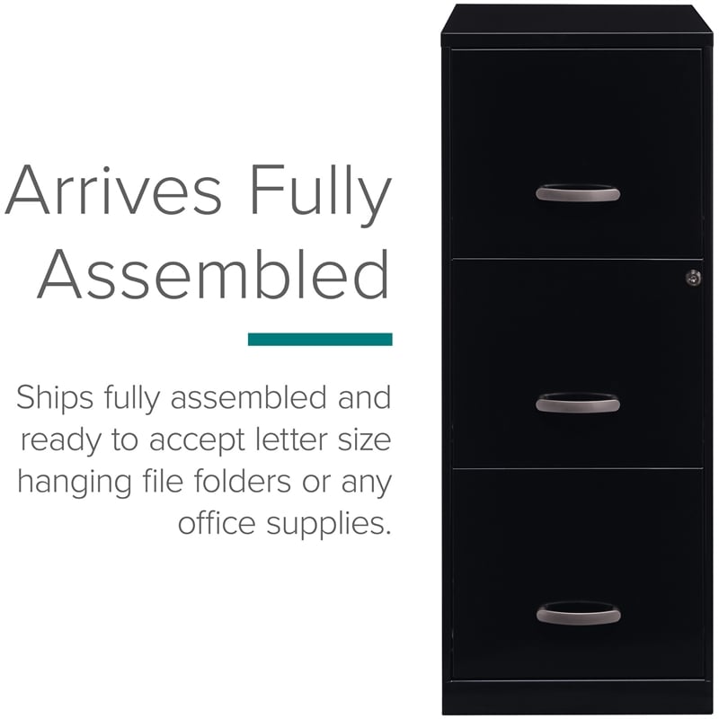 Homesphere Furniture Metal 3 Drawer Vertical File Cabinet with Lock Black