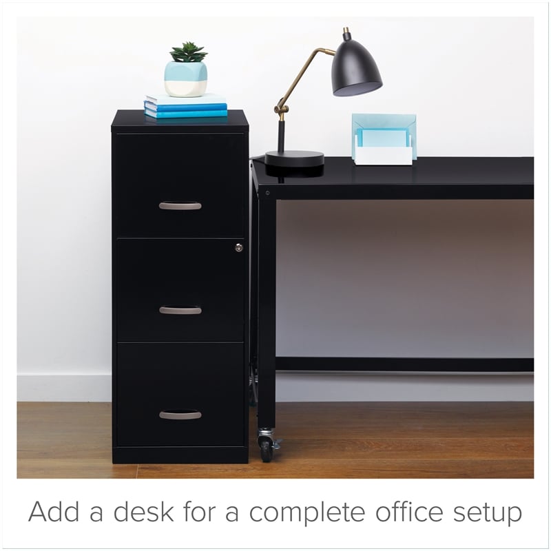 Homesphere Furniture Metal 3 Drawer Vertical File Cabinet with Lock Black