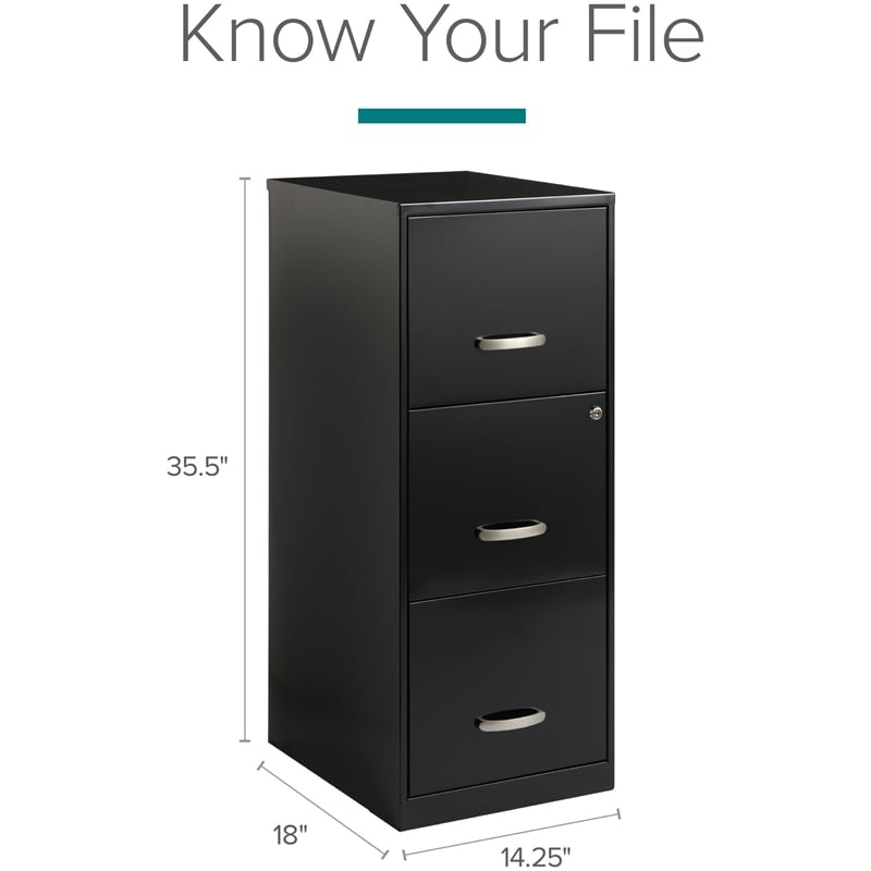 Homesphere Furniture Metal 3 Drawer Vertical File Cabinet with Lock Black