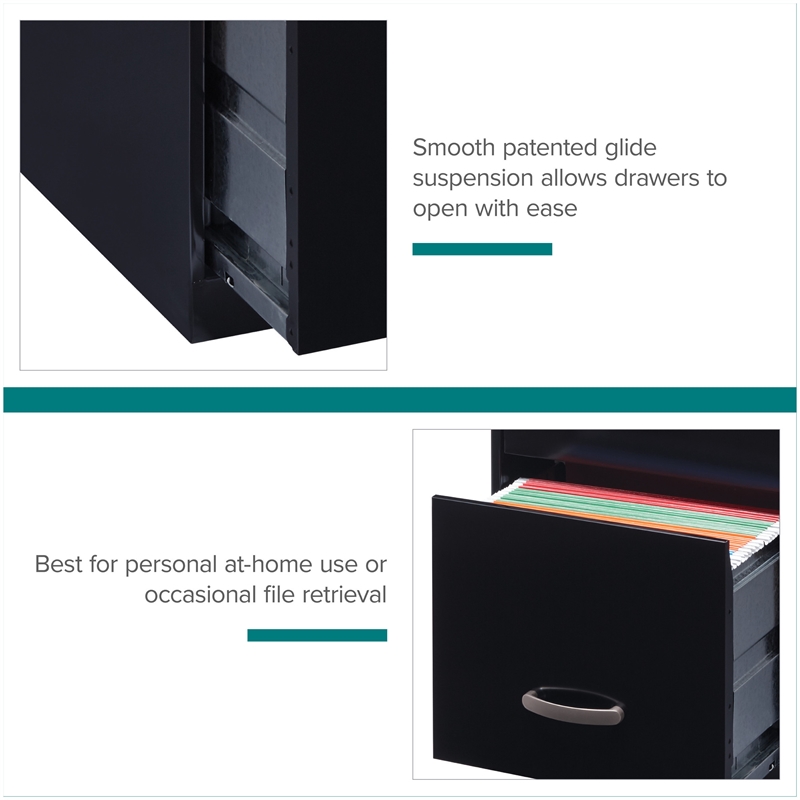Homesphere Furniture Metal 3 Drawer Vertical File Cabinet with Lock Black