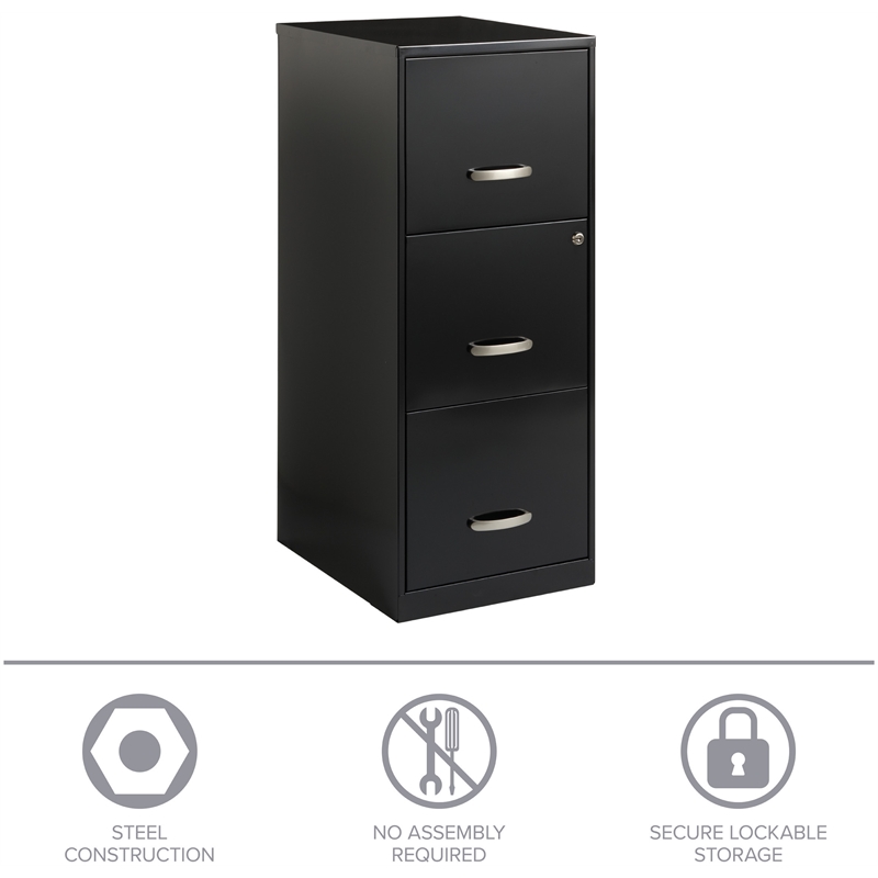 Homesphere Furniture Metal 3 Drawer Vertical File Cabinet with Lock Black