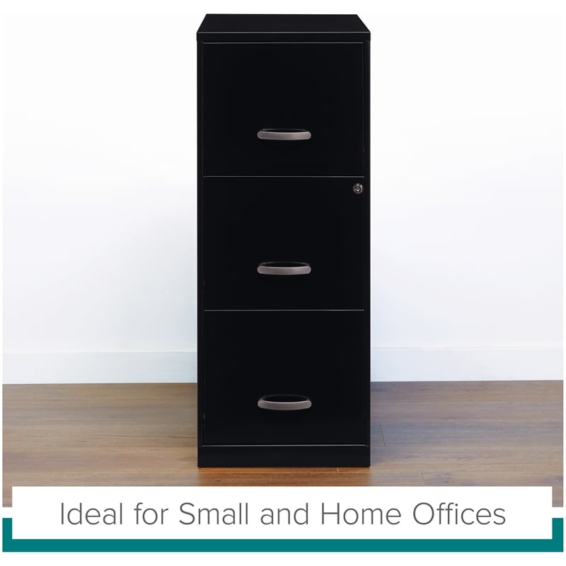 Homesphere Furniture Metal 3 Drawer Vertical File Cabinet with Lock Black