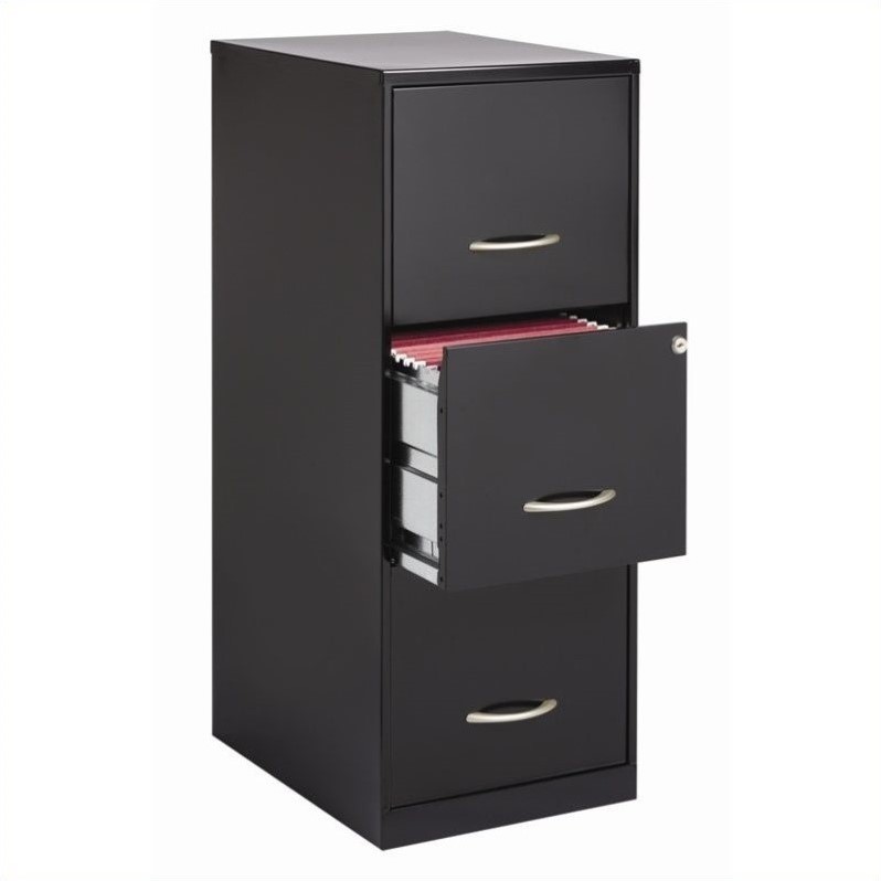 Homesphere Furniture Metal 3 Drawer Vertical File Cabinet with Lock Black