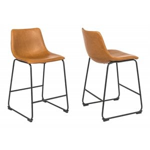 Plata Import Milana 25.5&quot Faux Leather Counter Stools in Tan (Set of 2)