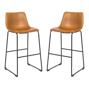 Plata Import Milana 29.5&quot Faux Leather Bar Stools in Tan (Set of 2)
