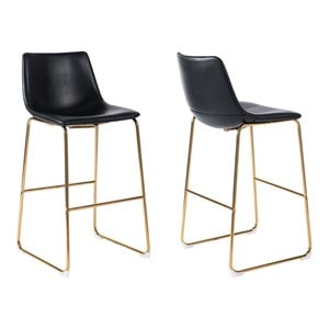Plata Import Milana Disha 29.5&quot Faux Leather Bar Stools in Black (Set of 2)