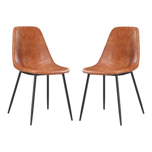 Plata Import Effie Amy 18&quot Faux Leather Dining Chairs in Tan (Set of 2)