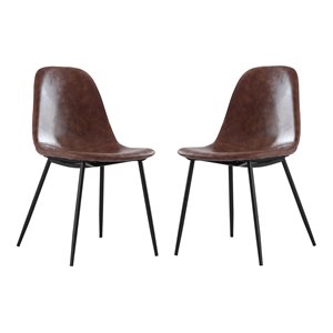 Plata Import Effie Amy 18&quot Faux Leather Dining Chairs in Brown (Set of 2)
