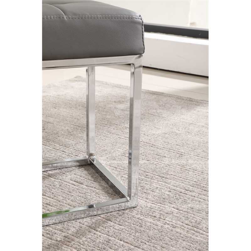 Plata Import Reign Tufted Metal Bench in Gray Faux Leather
