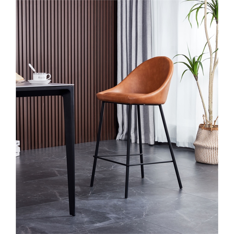 Plata Import Vero Modern 26'' Bar Stool in Tan Faux Leather (Set Of 2)