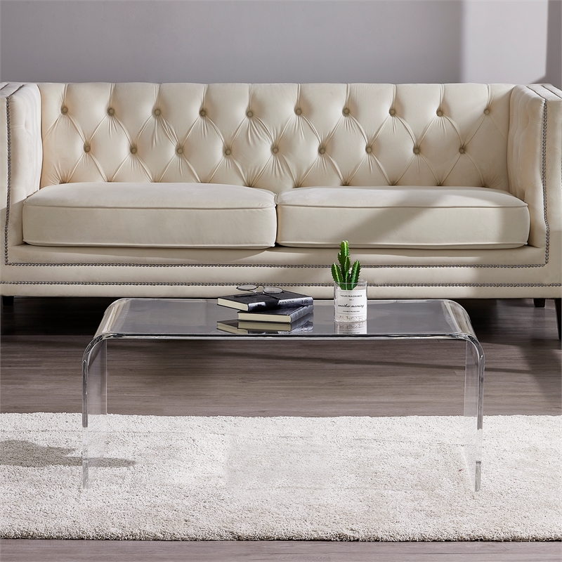 Modern & Minimalist Clear Acrylic Waterfall Coffee Table - 39 in Wide
