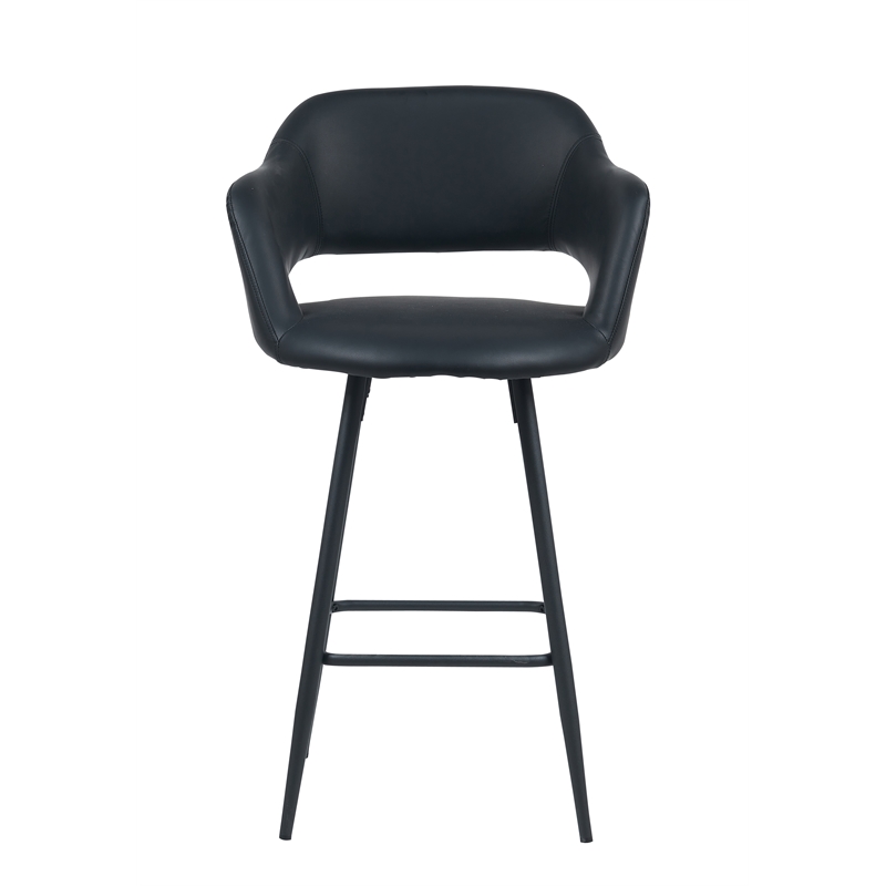 Kymberlynn Faux Leather Counter Stool With Metal legs (Set of 2) In Black