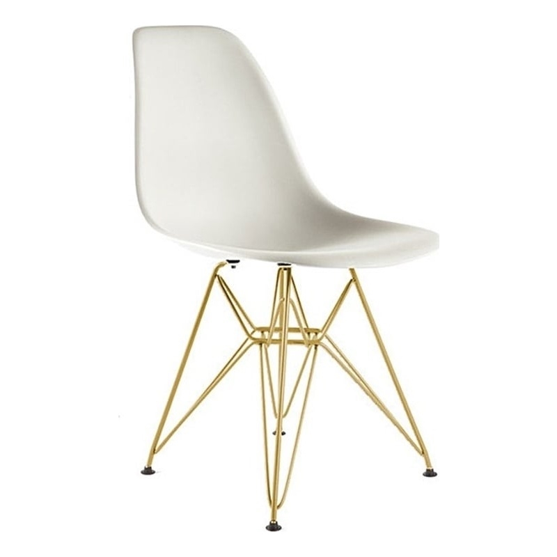 Luisa Plastic Dining Chair With Gold Eiffel Wire Legs In White ( Set of 4)