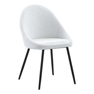 Lara Boucle Fabric Upholstered Dining Chair With Black legs In White (Set of 2)
