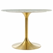 Lippa Tulip Round Marble Dining Table With Gold Base In Grey White